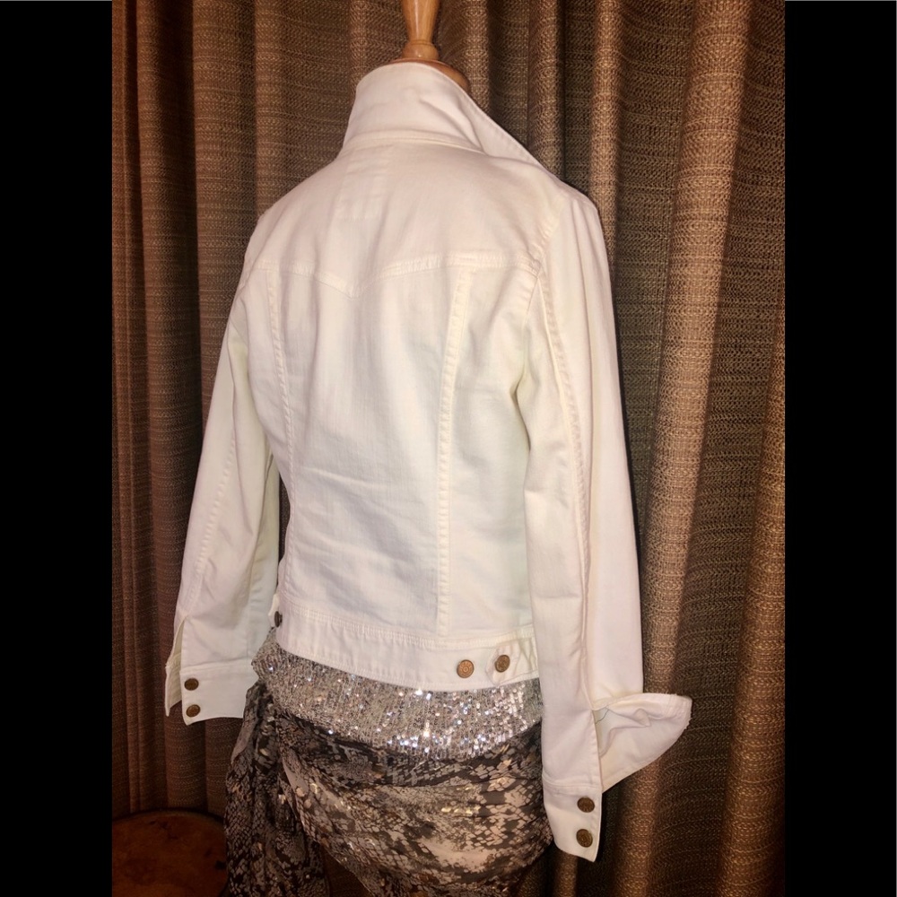 J CREW OFF WHITE DENIM JACKET BRASS BUTTON MEDIUM